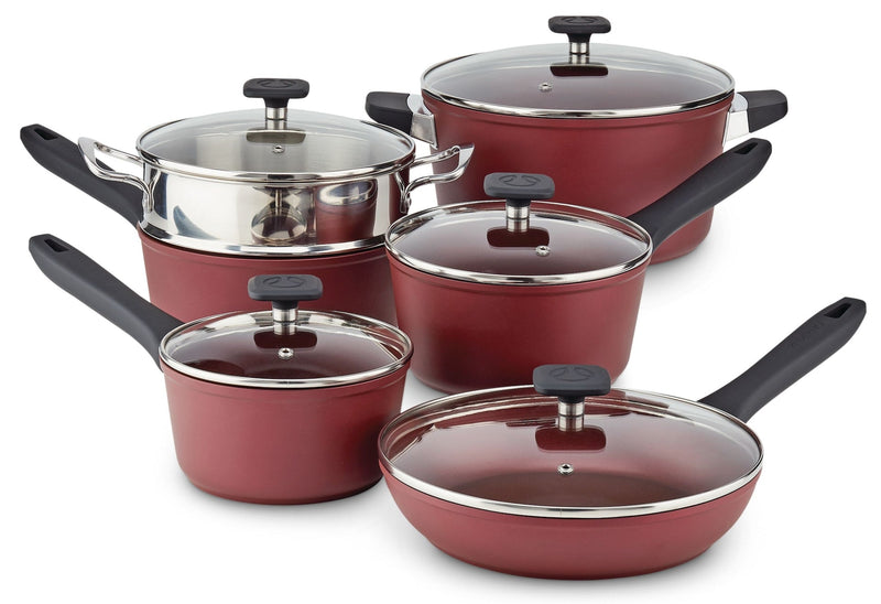 PADERNO Classic Cookware Set, Non-Stick, Maroon, 11-pc P8