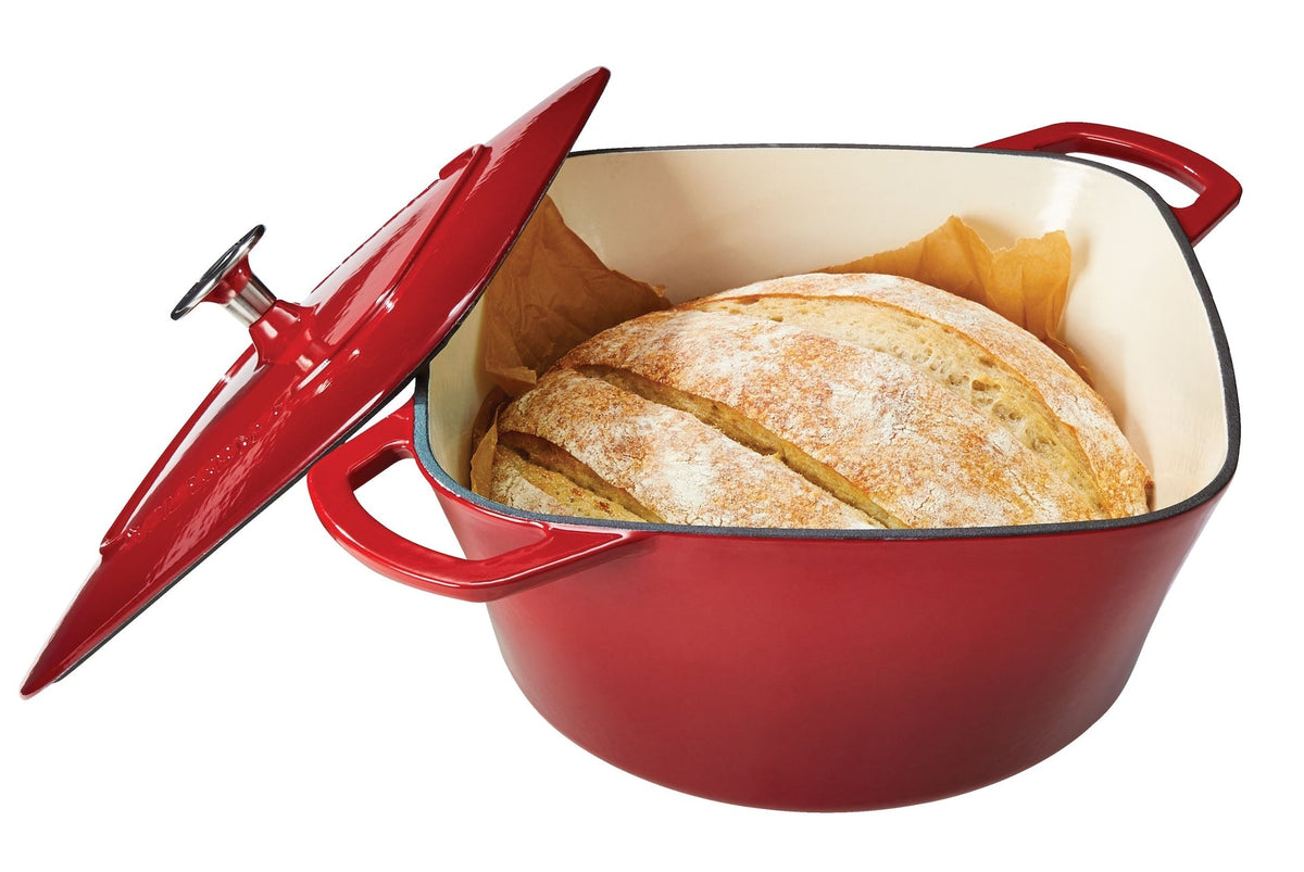 PADERNO Dutch Oven, Durable Cast Iron, Oven Safe, Red, 6.5qt
