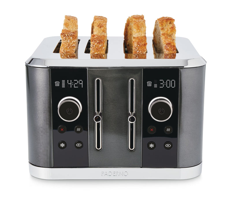 PADERNO Wide Slots Toaster with 9 Heating Settings, Black, 4-Slices P3