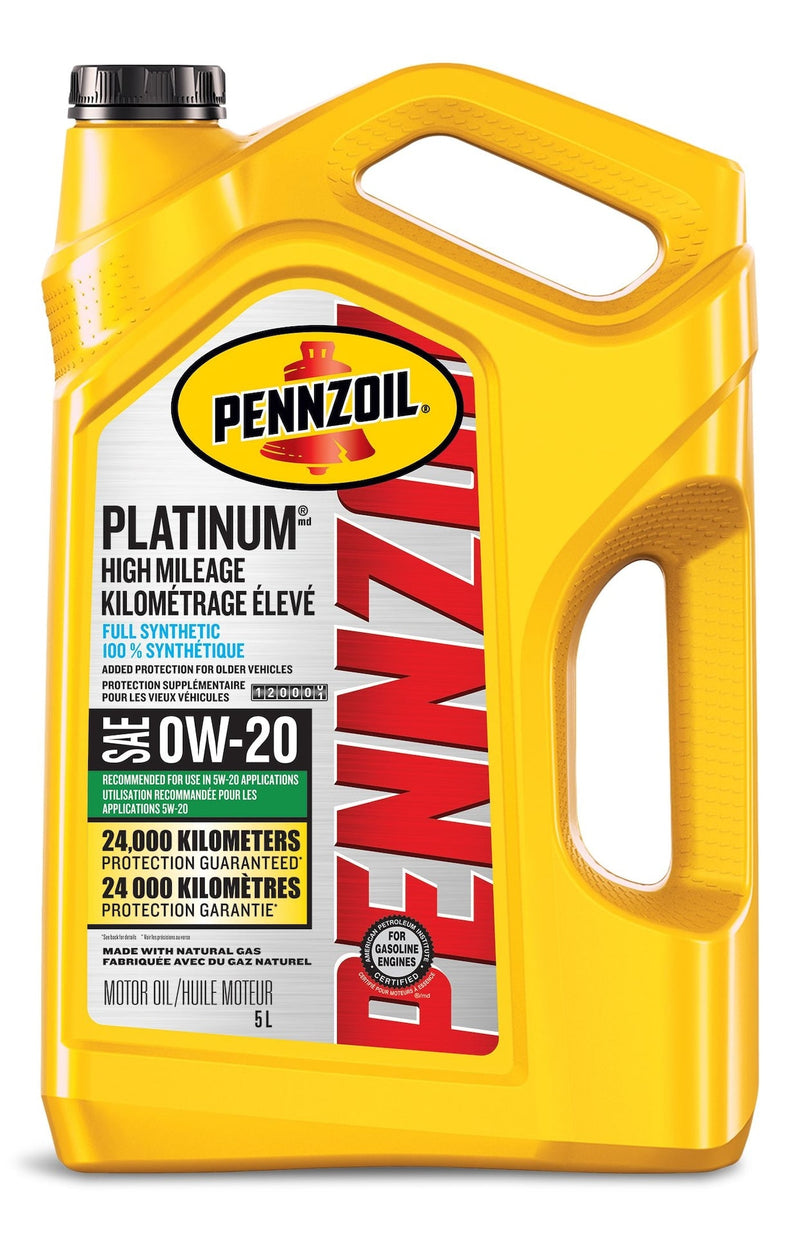 Pennzoil Platinum High Mileage 0W20 Synthetic Engine/Motor Oil, 5-L F7