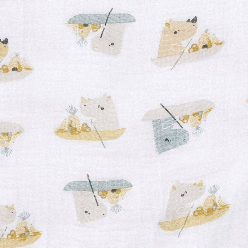 Perlimpinpin Cotton Muslin Baby Swaddle Blanket, Rhinos A2