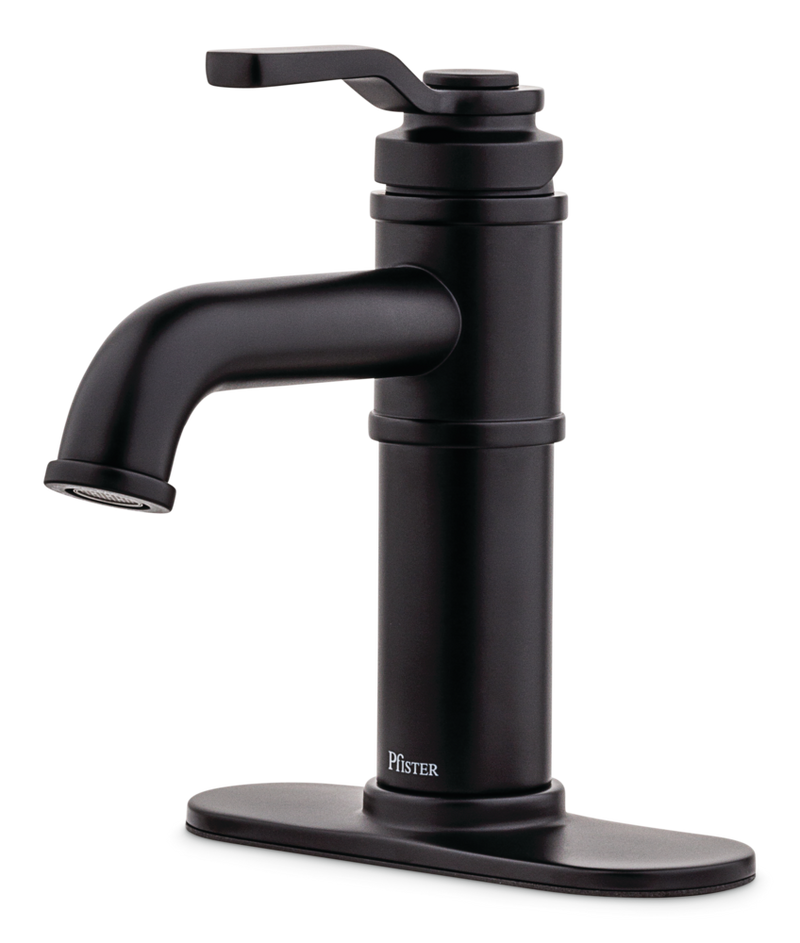 Pfister Breckenridge Single Handle High Arc Bathroom Sink Faucet, Push & Seal Drain, WaterSense Certified, Black E0