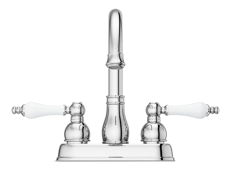 Pfister Henlow Double Handle High Arc 4-in Centreset Bathroom Sink Faucet, Push & Seal Drain, Polished Chrome R5