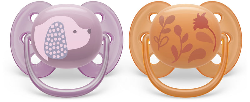 Philips Avent Ultra Soft Pacifier, 6-18 Months, Violet Puppy & Orange Leaves, 2-pk W8