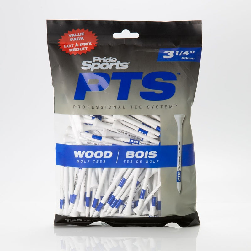 Pride Professional Tee System ProLength Plus Wood Golf Tee, 3-1/4-in Blue on White, 135-pk G5