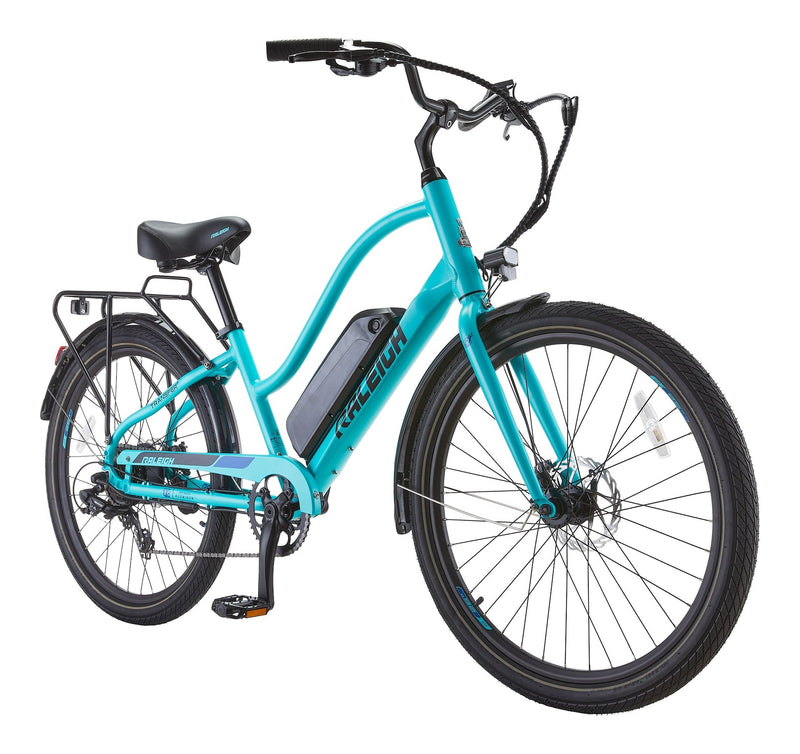 Raleigh Oceania Lightweight Electric Bicycle with Front & Rear Lights, 26-in Wheel, Blue N5