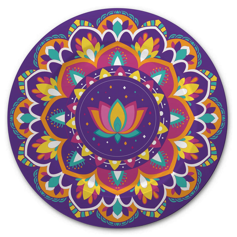 Rangoli Patterned Plastic Reusable Serving Platter, Multi-Coloured, 13.5-in, for Diwali I6