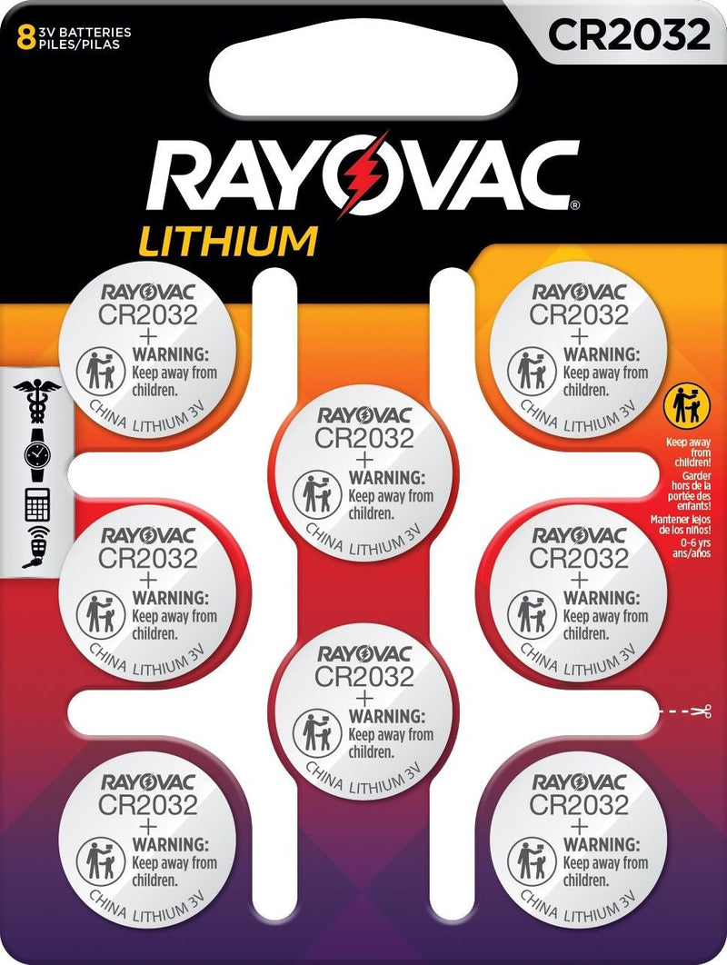 Rayovac CR2032 Lithium Coin Batteries, 8-ct D8