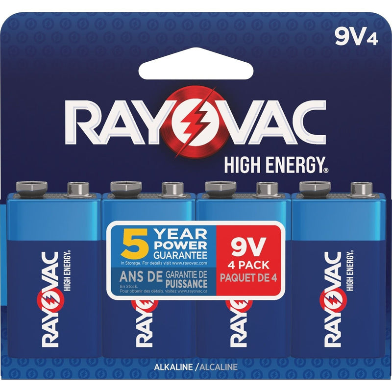 Rayovac HIGH ENERGY 9V/9 Volt Alkaline Batteries, Long Lasting, All Purpose, 4-pk N4