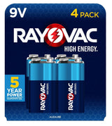 Rayovac HIGH ENERGY 9V/9 Volt Alkaline Batteries, Long Lasting, All Purpose, 4-pk