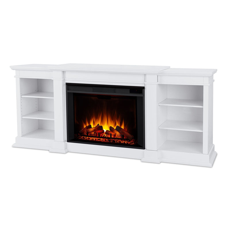 Real Flame Eliot Grand Entertainment VividFlame Media Indoor Electric Fireplace TV Stand, 1500W, Includes Remote Control & Firebox, White E4