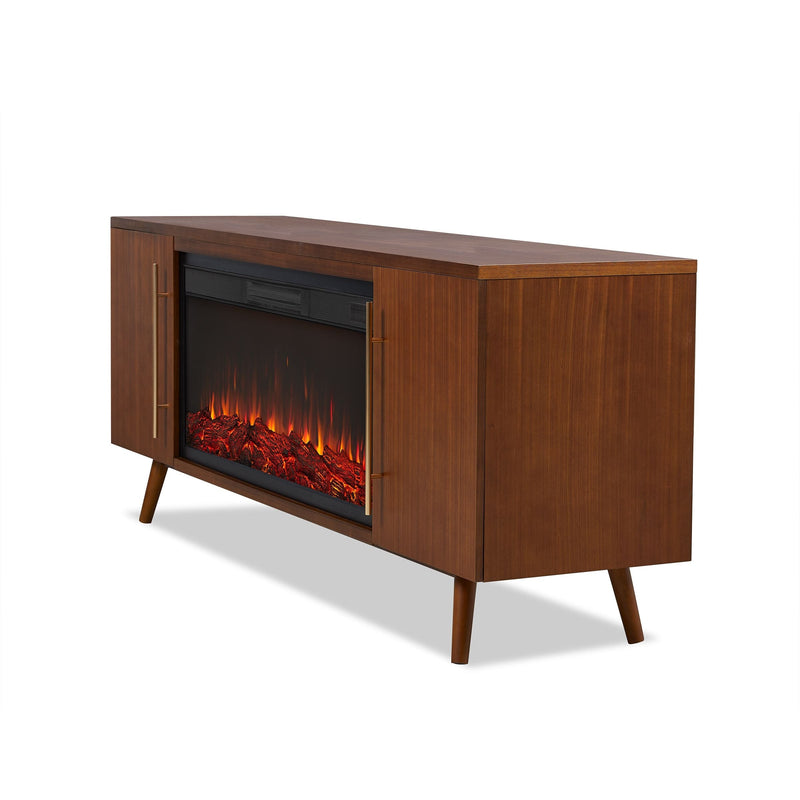 Real Flame Morris Media Indoor Electric Fireplace TV Stand, 72-in, 1500W, Includes Remote Control & Firebox, Vintage Black Maple M3