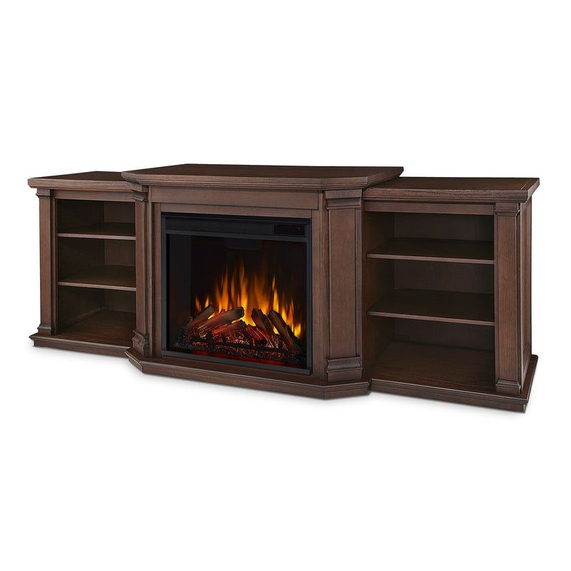 Real Flame Valmont Media Indoor Electric Fireplace TV Stand, 74-in, 1500W, Includes Remote Control & Firebox, Chestnut Oak K1