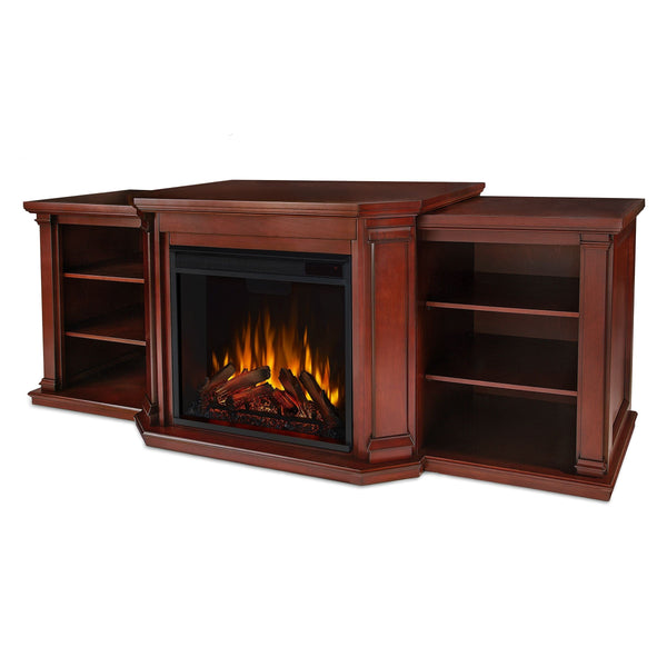 Real Flame Valmont Media Indoor Electric Fireplace TV Stand, 74-in, 1500W, Includes Remote Control & Firebox, Dark Mahogany T1