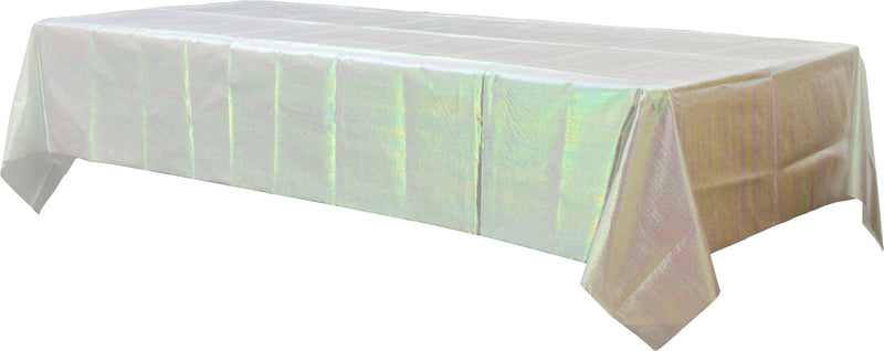 Rectangle Plastic Reusable Table Cover, Opalescent White,54x102-in, for Bachelorette/Bridal Shower/Mother's Day/Baby Shower Y8