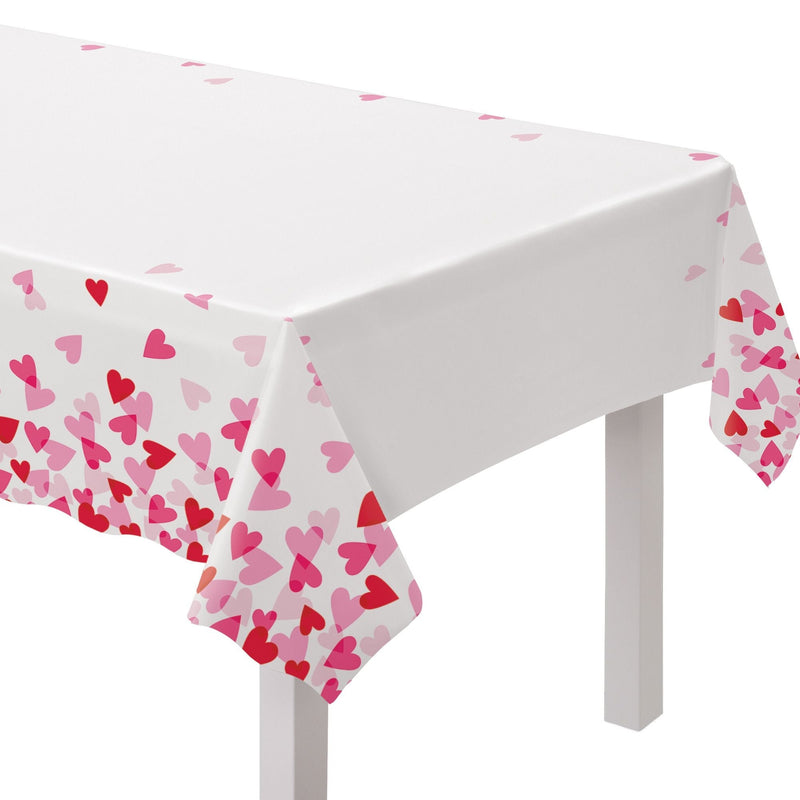 Rectangle Plastic Reusable Table Cover, White/Pink/Red, Heart, 54x84-in, for Valentine's Day/Anniversary/Wedding I4