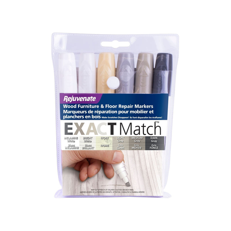 Rejuvenate Exact Match Wood Furniture & Floor Repair Markers, White-Grey, 6 Shades K6