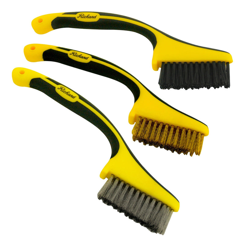 Richard Multi-Surface Mini Metal Wire Bristle Brush Set, Removes Paint/Dirt/Rust, 3-pc C1