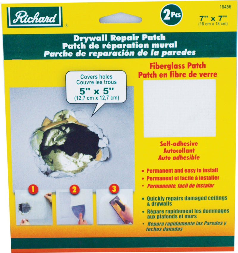 Richard Permanent Self-Adhesive Fibreglass Mesh Drywall Repair Patch Tape, 7 x 7-in, 2-pk F8