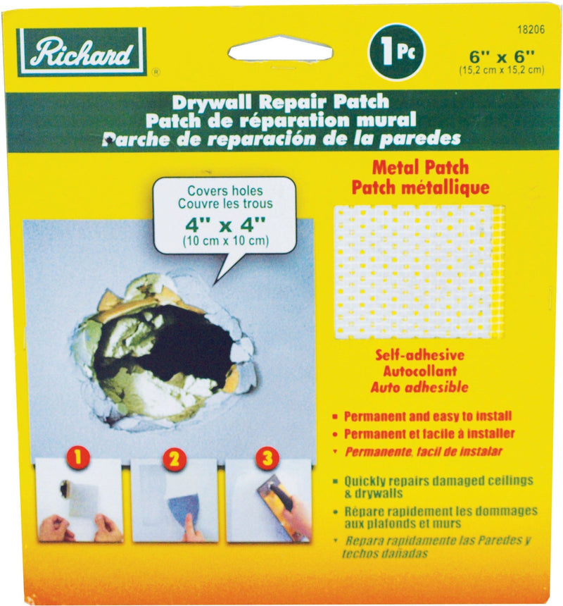Richard Self-Adhesive Metal-Reinforced Drywall & Ceiling Hole Repair Patch, 6 x 6-in P6