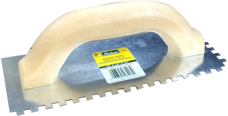 Richard Steel Square-Notch Adhesive Trowel For Ceramic Tile & Flooring, 1/4 x 9-in P0
