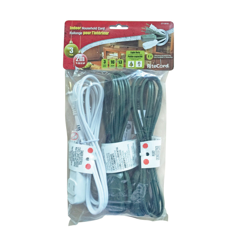 Ritecord 6-ft 7-in 16/2 Indoor Extension Cord, 3-pk U9