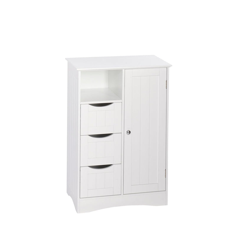 RiverRidge Home Ashland Single Door Bathroom & Laundry Storage Cabinet with 3 Drawers, Open Cubby & Adjustable Shelf, White O6