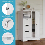 RiverRidge Home Ashland Single Door Bathroom & Laundry Storage Cabinet with 3 Drawers, Open Cubby & Adjustable Shelf, White