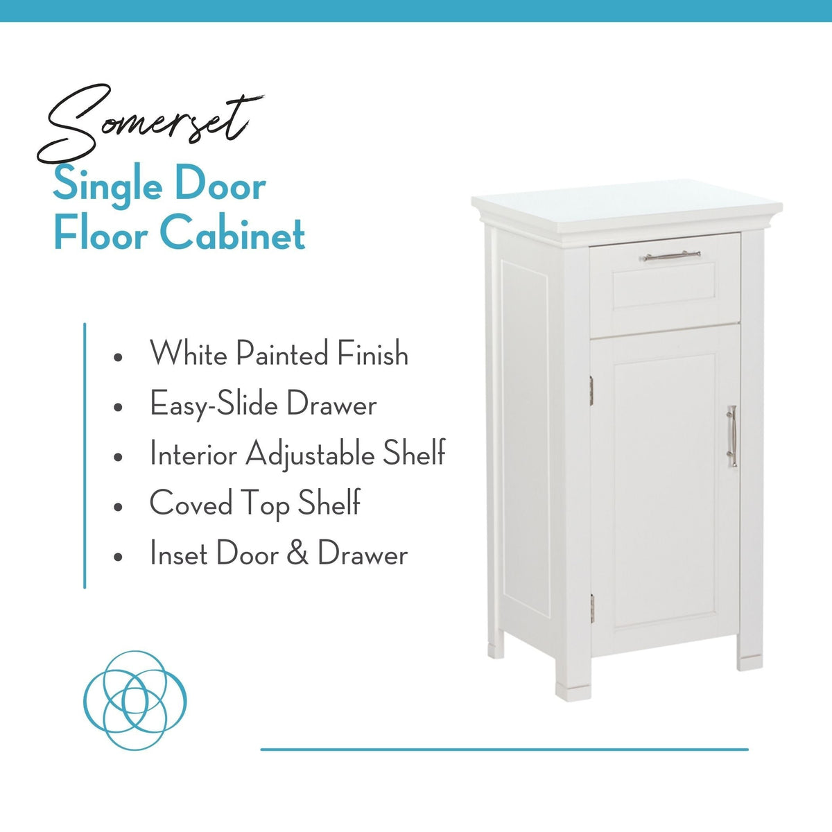 RiverRidge Home Somerset Single Door Bathroom & Laundry Storage Cabinet with Drawer & Adjustable Shelf, White