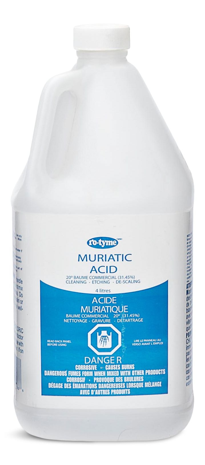Ro-Tyme Muriatic Acid For Cleaning & Etching Concrete & Descaling Tile/Porcelain, 4-L H1
