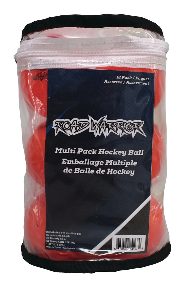 Road Warrior Street Hockey Balls, Assorted Colours, 12-pk O0