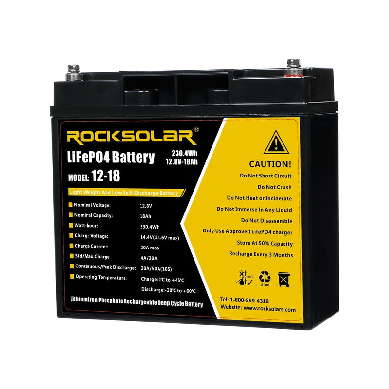 ROCKSOLAR 12V 18Ah Deep Cycle Lithium (LiFePO4) Battery M1