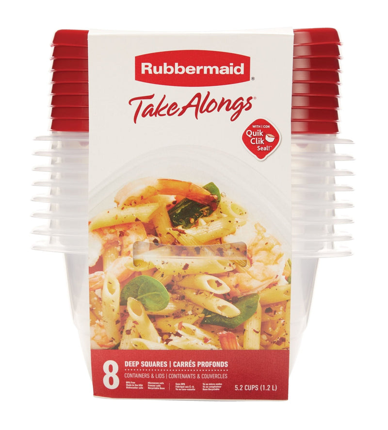 Rubbermaid Take Alongs Deep Plastic Food Storage Containers with Lids, 1.2 L (5.2 Cup), 8 Count O4