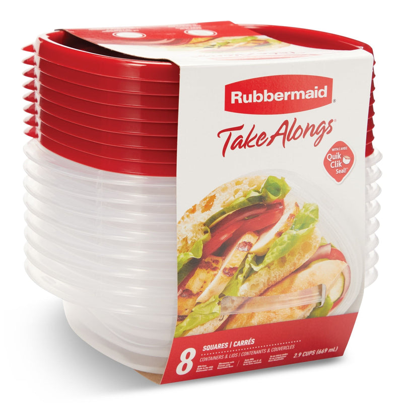 Rubbermaid Take Alongs Square Plastic Food Storage Container with Lids, 669 mL (2.9 Cup), 8 Count D7