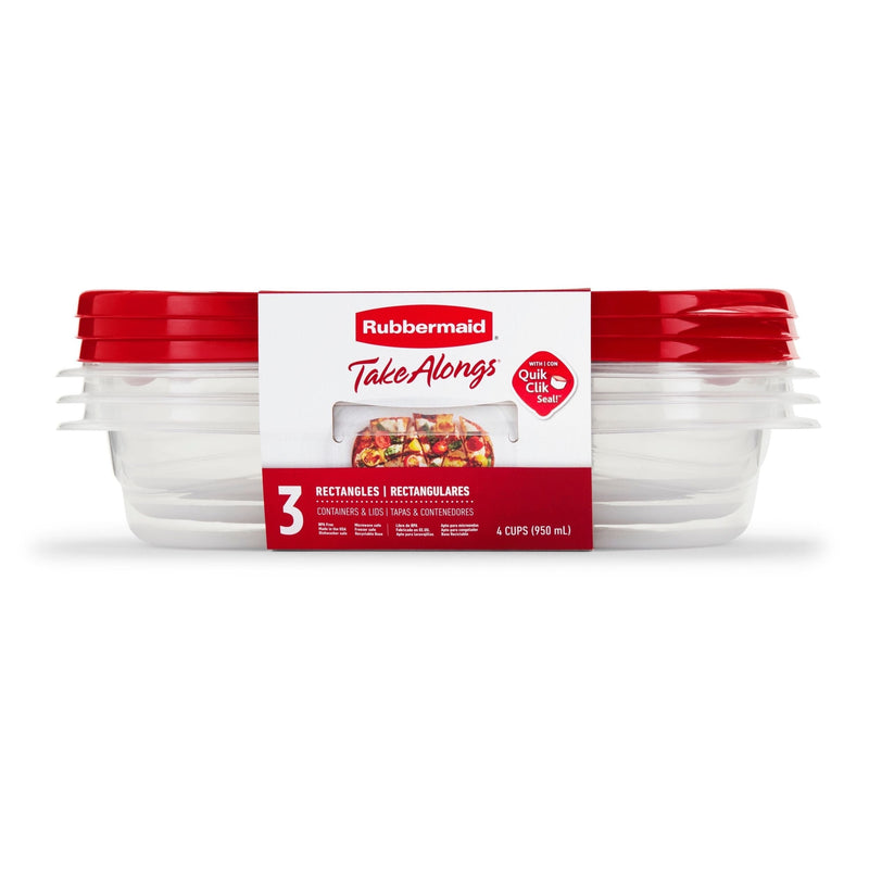 Rubbermaid TakeAlong Rectangle Plastic Food Storage Container Set with Quik Clik Seal Lid, 6-pc F1
