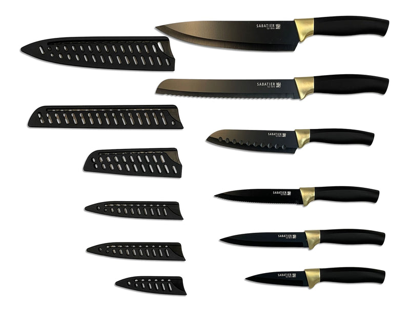 Sabatier Knife Set with Covers, Black/Gold, 12-pc R7