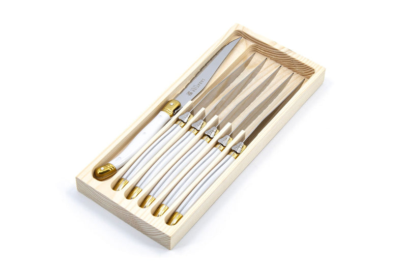 Sabatier Laguiole Steak Knife Set, White/Gold, 6-pc U4