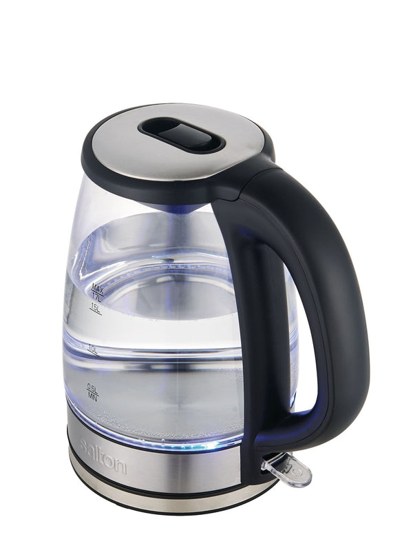 Salton Cordless Electric Glass Kettle with Auto Shut Off, Black/Stainless Steel, 1.7-L C8