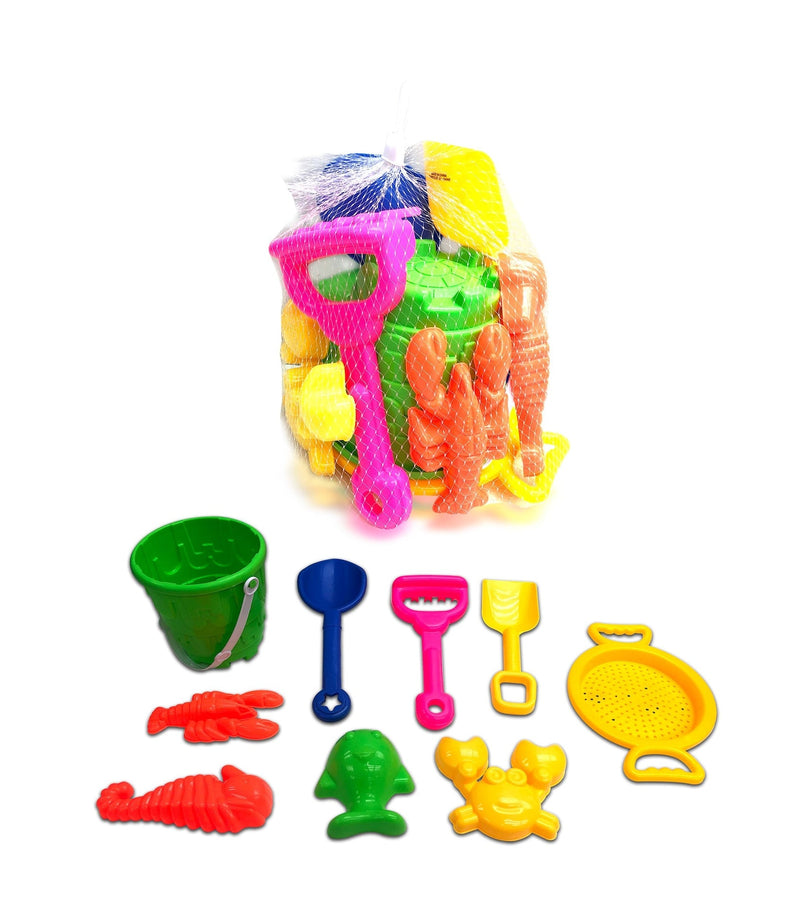 Sand Plastic Mold Toy Set with Bucket, Multi-Coloured, 9-pk, Ages 2+, for Summer/Beach Activities G8