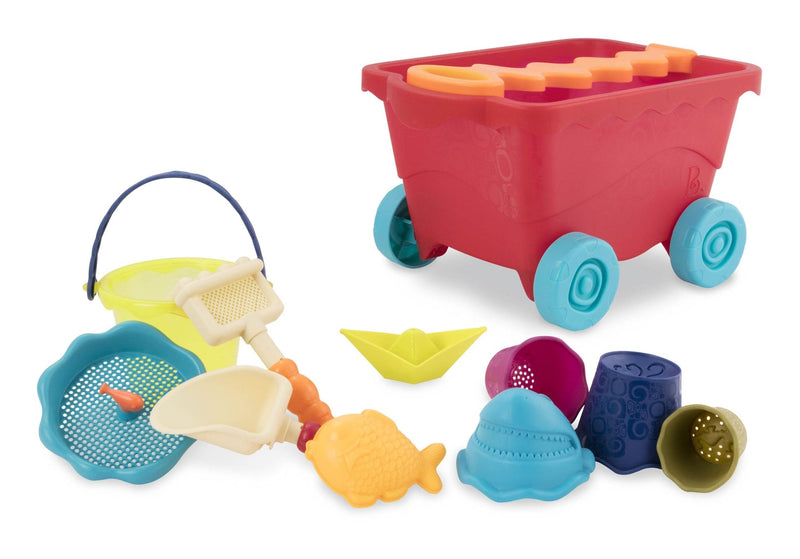 Sand Plastic Mold Toy Set with Wagon, Multi-Coloured, 11-pk, Ages 2+, for Summer/Beach Activities Z2
