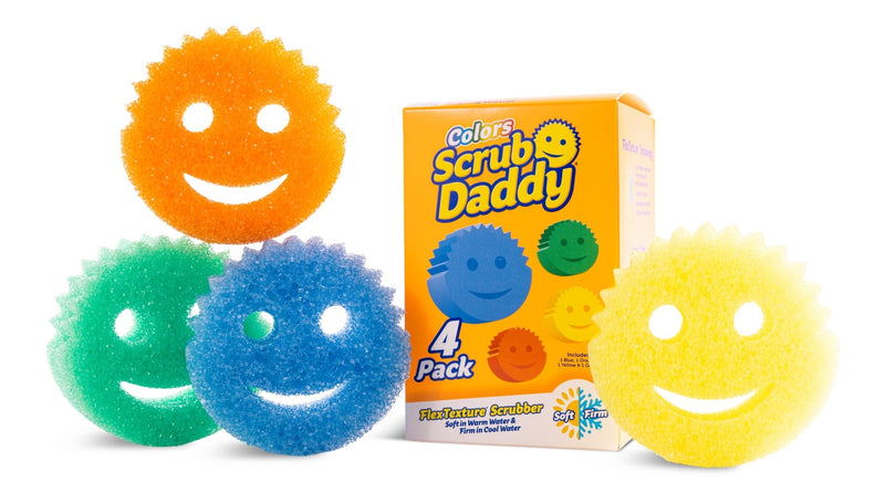 Scrub Daddy Colors Scratch-Free Cleaning Sponge/Scrubber with FlexTexture, 4-pk X7