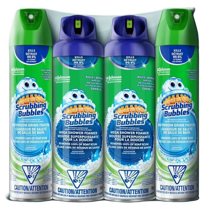 Scrubbing Bubbles Mega Shower Foamer and Bathroom Cleaner Aerosol Combo 4 x 708 g B4