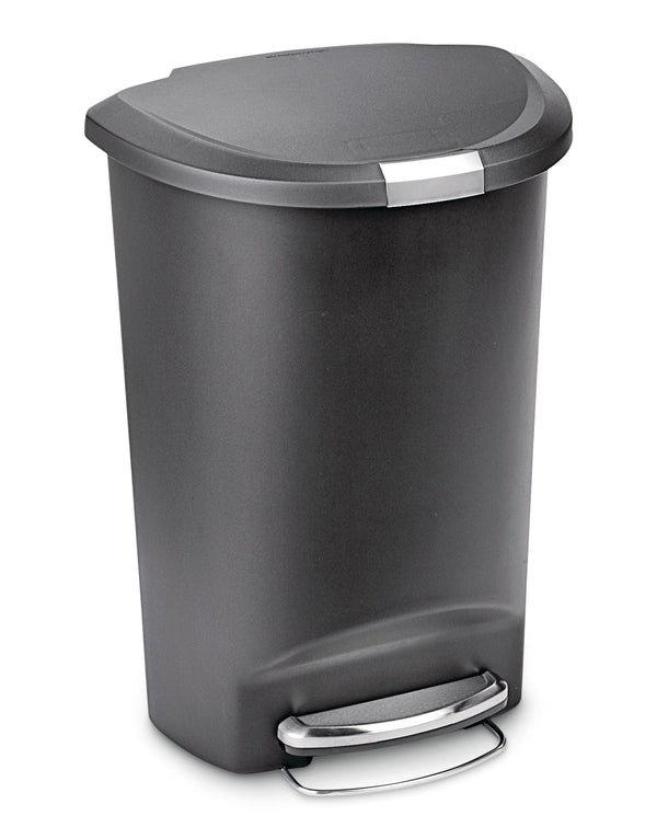 simplehuman Plastic D-Shaped Step Garbage Can, Black, 50-L N5