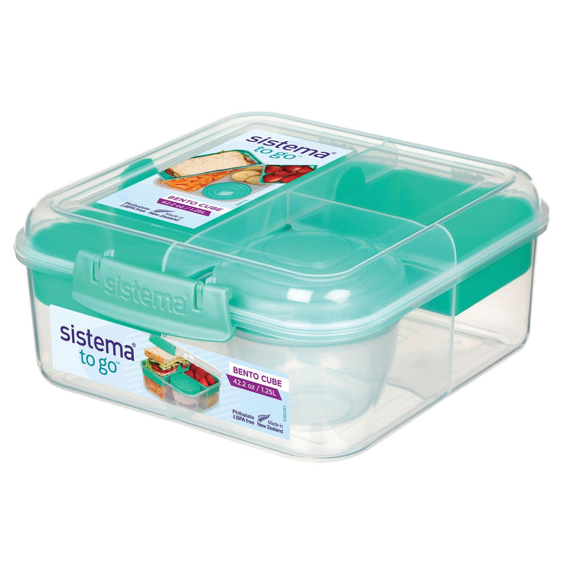 Sistema Bento Cube to Go Food Storage Container with Easy-Locking Clips, 1.25-L T9