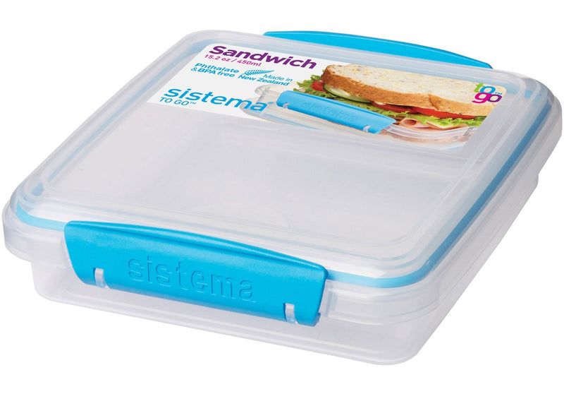 Sistema Sandwich Box To Go Food Storage Container, BPA-Free, 450 mL (15.2 oz), Colour May Vary G3
