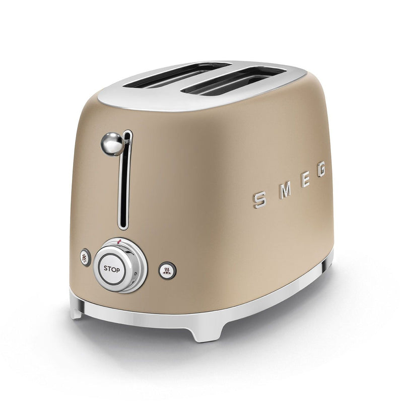 Smeg 50's Retro Style Wide Slot Pop Up Electric Toaster with 6 Settings, 2-Slice, Champagne X0
