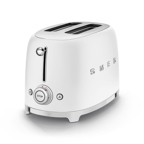 Smeg 50's Retro Style Wide Slot Pop Up Electric Toaster with 6 Settings, 2-Slice, Matte White L0