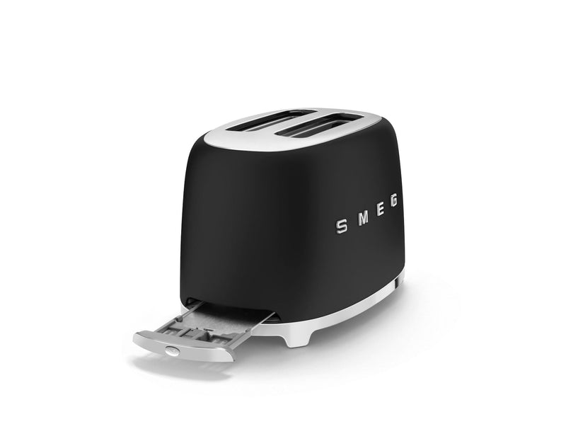 Smeg 50's Retro Style Wide Slot Pop Up Electric Toaster with 6 Settings, 2-Slices, Matte Black D4