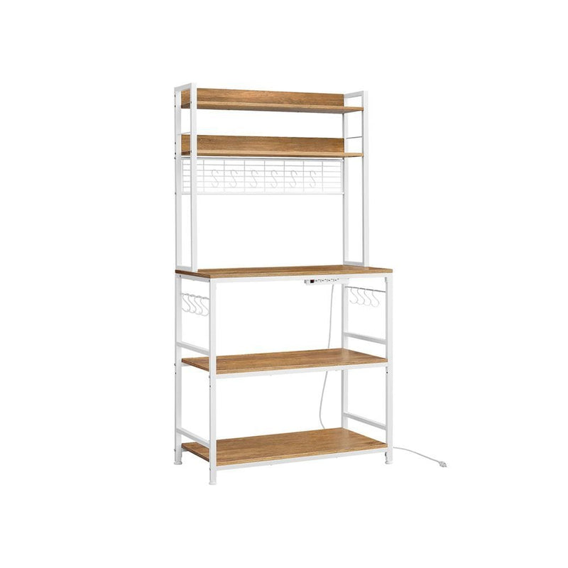 Songmics Home 5-Shelf Rustic Walnut Baker's Rack with 4 AC Outlets F7