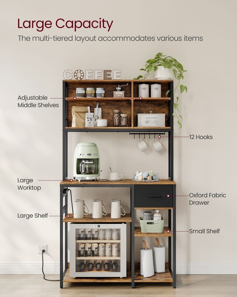 Songmics Home Brown Baker's Rack/Charging Station with Small Shelves E8